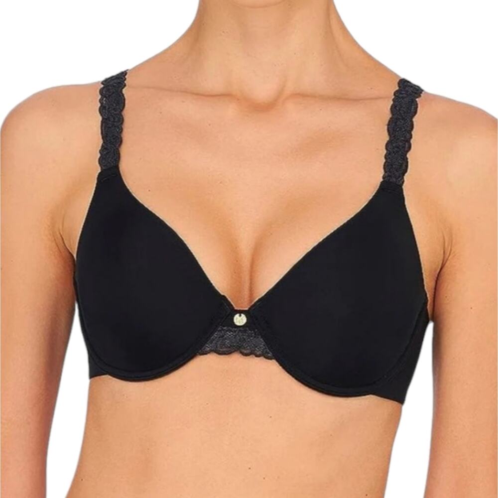 NEW Natori Pure Luxe Custom Coverage Contour Underwire Bra 34DD Black